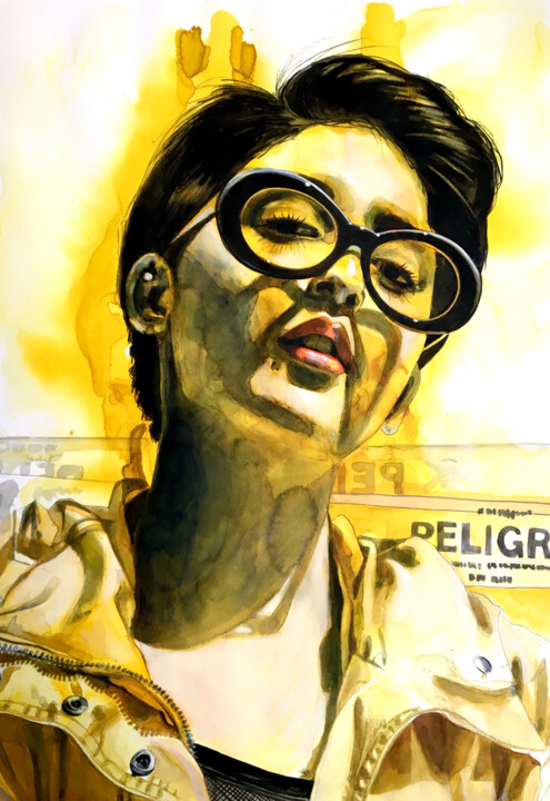 Peinture intitulée "Yellow peligro" par Madeline Berger (MadB), Œuvre d'art originale, Aquarelle