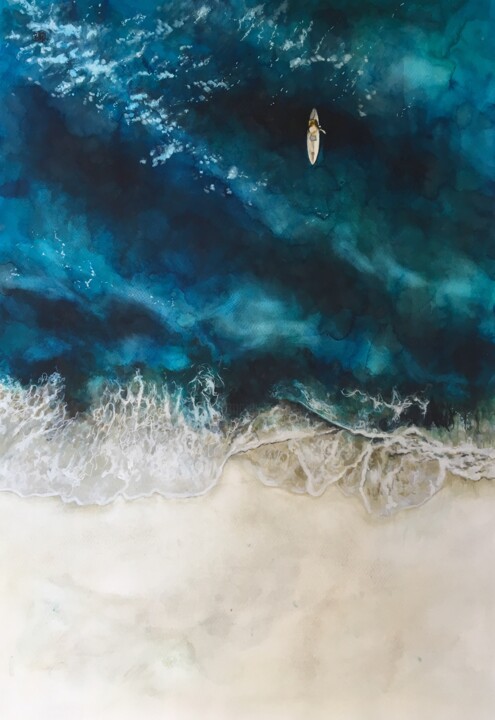 Painting titled "Big blue" by Madeline Berger (MadB), Original Artwork, Watercolor