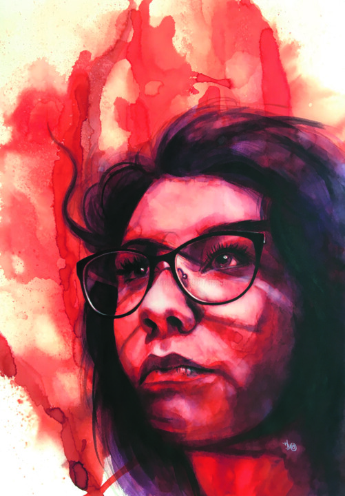 Peinture intitulée "Femme rouge" par Madeline Berger (MadB), Œuvre d'art originale, Aquarelle