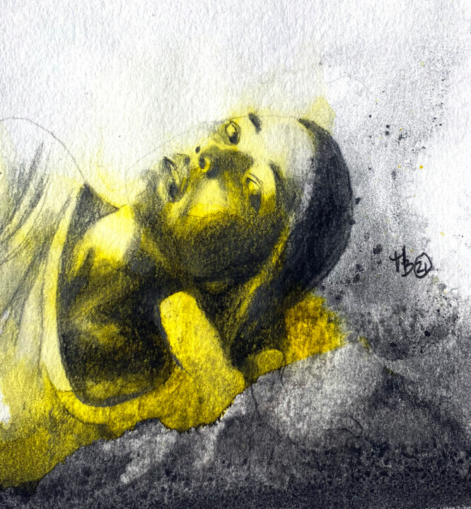 Peinture intitulée "Emerge jaune1" par Madeline Berger (MadB), Œuvre d'art originale, Fusain