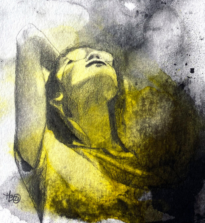Ζωγραφική με τίτλο "Emerge jaune 2" από Madeline Berger (MadB), Αυθεντικά έργα τέχνης, Κάρβουνο