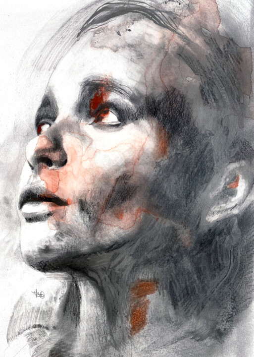 Картина под названием "Espoir" - Madeline Berger (MadB), Подлинное произведение искусства, Древесный уголь