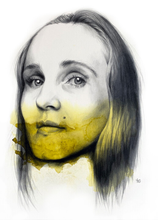Drawing titled "Inaudible jaune 2" by Madeline Berger (MadB), Original Artwork, Graphite