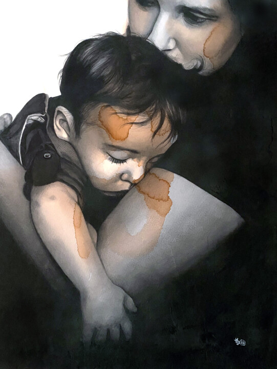 Peinture intitulée "Maternité 7" par Madeline Berger (MadB), Œuvre d'art originale, Aquarelle