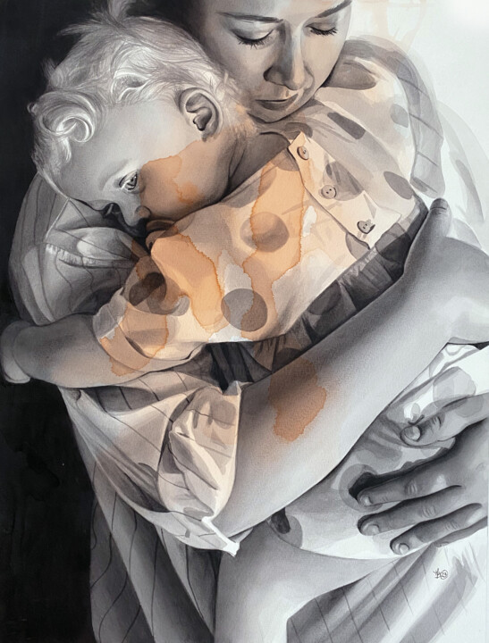 Malerei mit dem Titel "Maternité 9" von Madeline Berger (MadB), Original-Kunstwerk, Aquarell