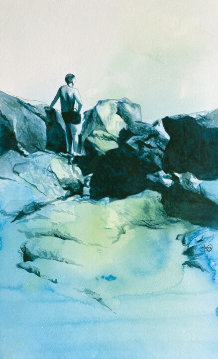 Painting titled "Contempler-Sète" by Madeline Berger (MadB), Original Artwork, Watercolor