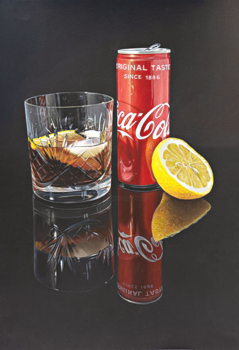 Painting titled "Coke and Lemon" by Madeline Parker, Original Artwork, Acrylic