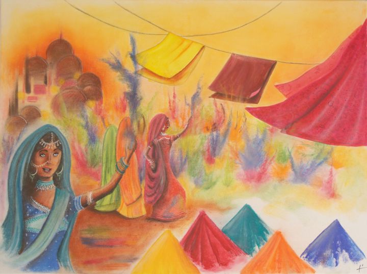 Pintura titulada "Holi" por Mademoiselle Léna, Obra de arte original, Pastel