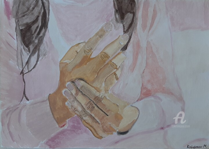 Painting titled "Female hands" by Madi Kabdenov, Original Artwork, Gouache