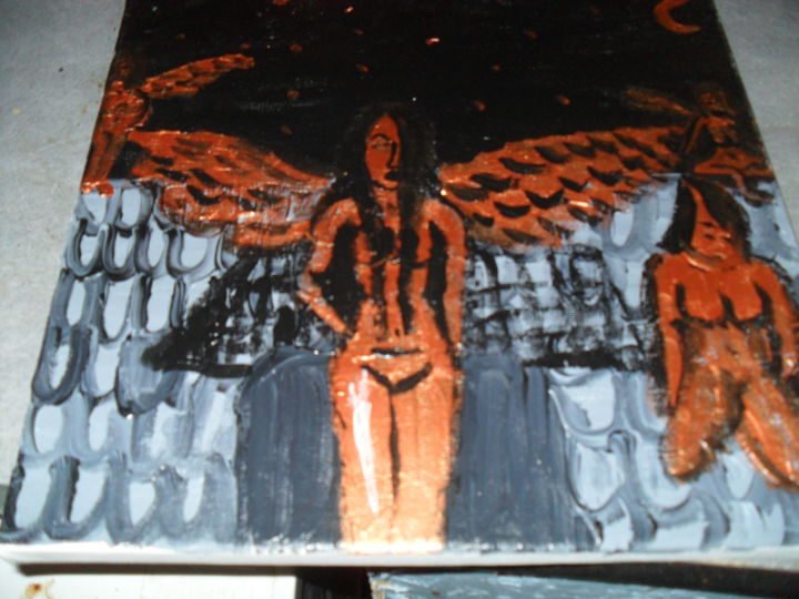 Peinture intitulée "les anges du toit" par Pascaline Ernault, Œuvre d'art originale