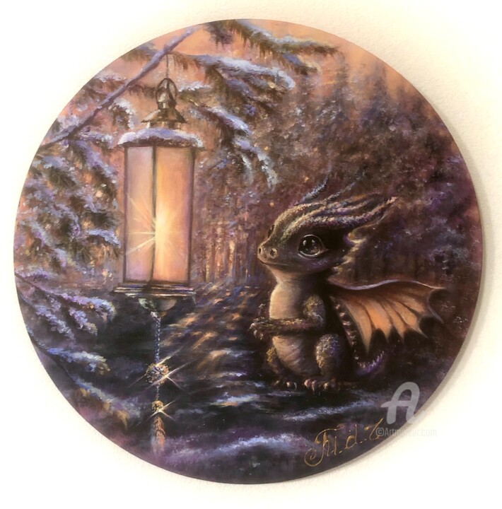 Painting titled ""Bébé dragon la for…" by Madina Tairova, Original Artwork, Oil
