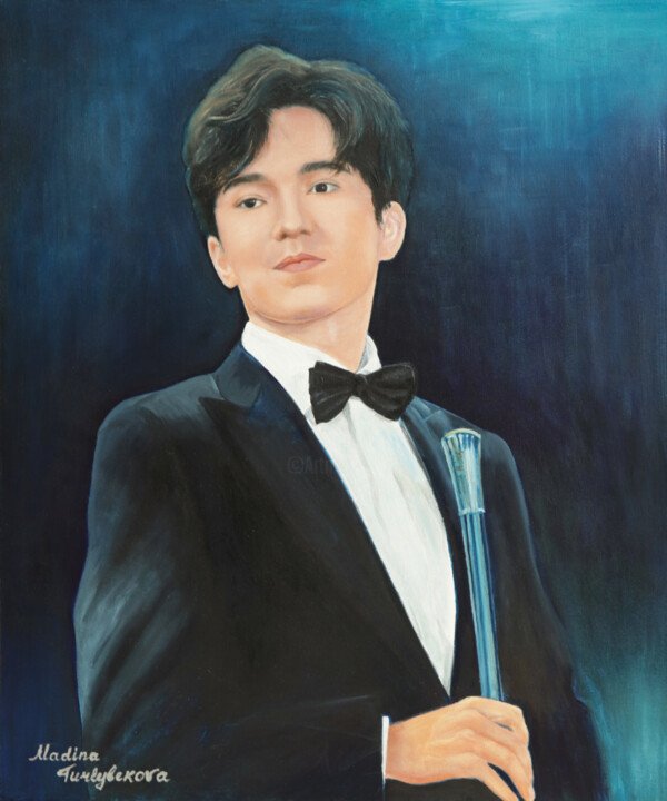 Painting titled "Dimash" by Madina Turlybekova, Original Artwork, Oil Mounted on Wood Stretcher frame