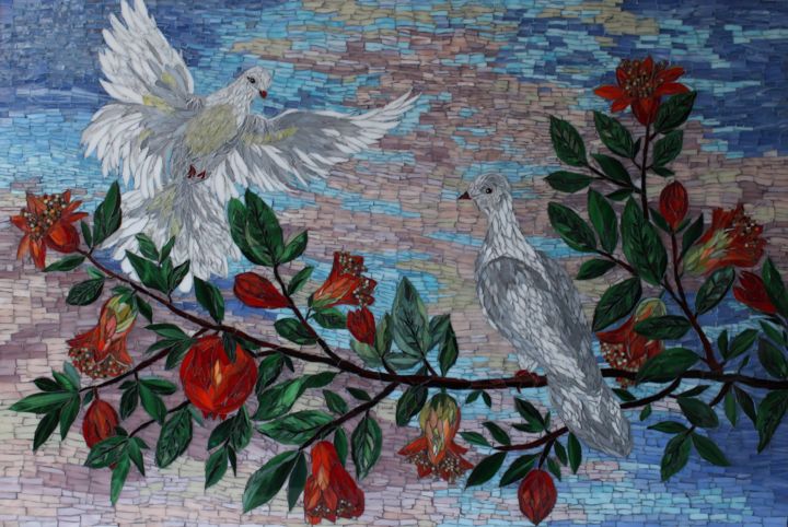 Γλυπτική με τίτλο "Two Pigeons ~ Eliza…" από The Planet Malisa, Αυθεντικά έργα τέχνης, Ποτήρι