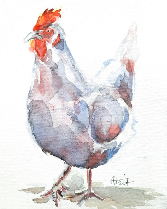 Peinture intitulée "Poulette" par Madit, Œuvre d'art originale, Aquarelle