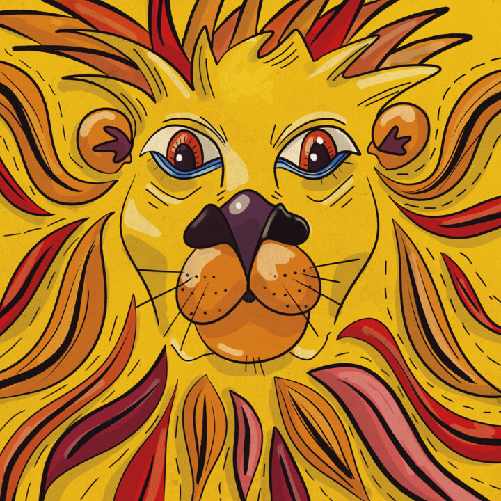 Arts numériques intitulée "Zodiaque - Lion" par Madit, Œuvre d'art originale, Peinture numérique