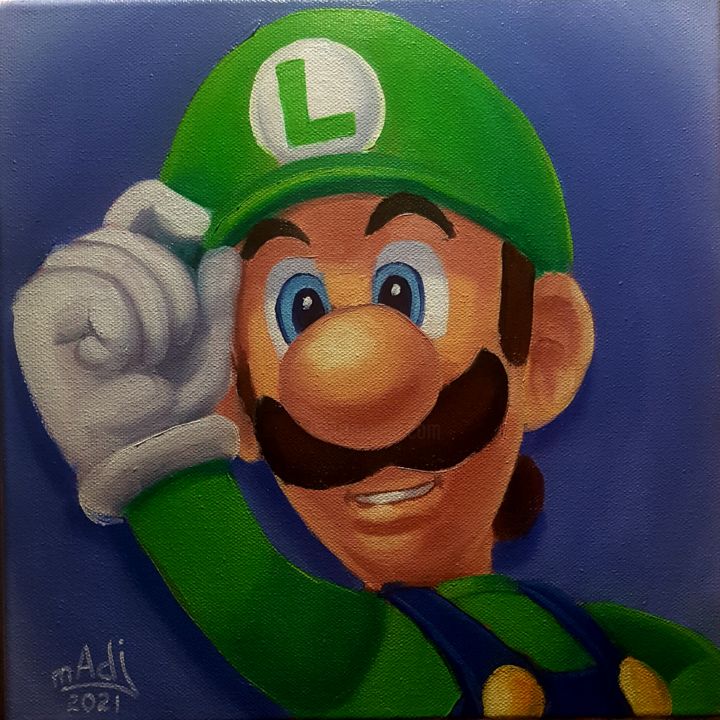 Painting titled "Luigi" by Madj Peinture, Original Artwork, Oil Mounted on Wood Stretcher frame