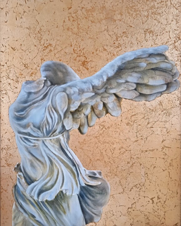 Painting titled "Winged Victory" by Madlen Fox, Original Artwork, Oil Mounted on Wood Stretcher frame