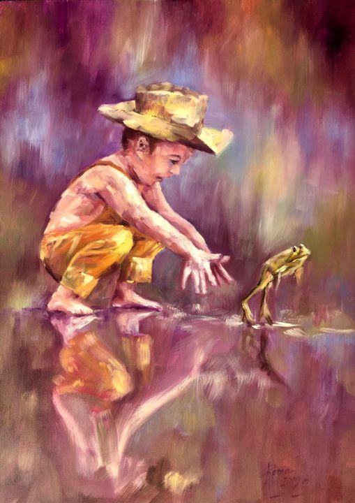 Painting titled ""Żabka"" by Magdalena Rochoń, Original Art, Oil