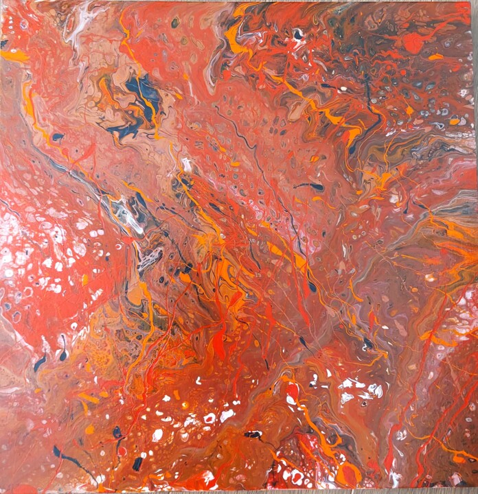 Schilderij getiteld "Magma" door Mado, Origineel Kunstwerk, Acryl Gemonteerd op Frame voor houten brancard