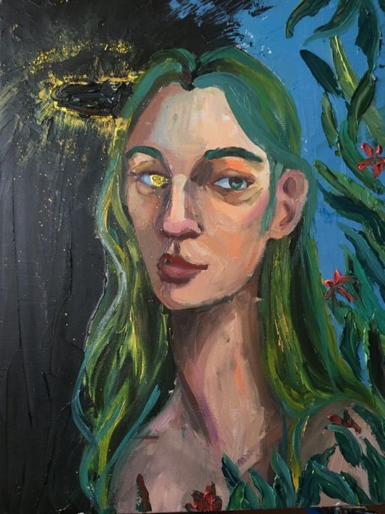 Painting titled "Слияние вечного и б…" by Yana Kaspirovich, Original Artwork, Oil