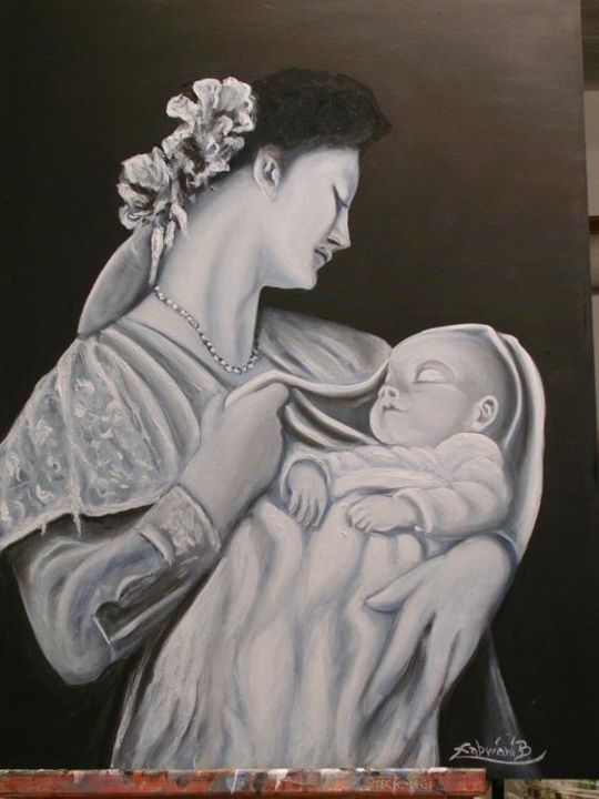Painting titled "Maternità" by Madoner, Original Artwork