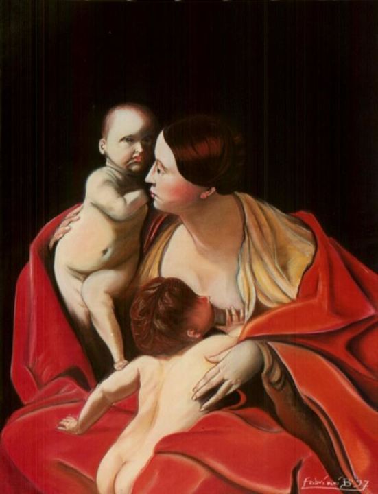 Painting titled "La Carità - Guido R…" by Madoner, Original Artwork