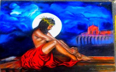 Painting titled "Cristo luce di sper…" by Madoner, Original Artwork, Oil