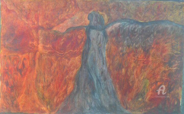 Painting titled "Rain Goddess - Danc…" by Mariska Ma Veepilaikaliyamma, Original Artwork, Pigments