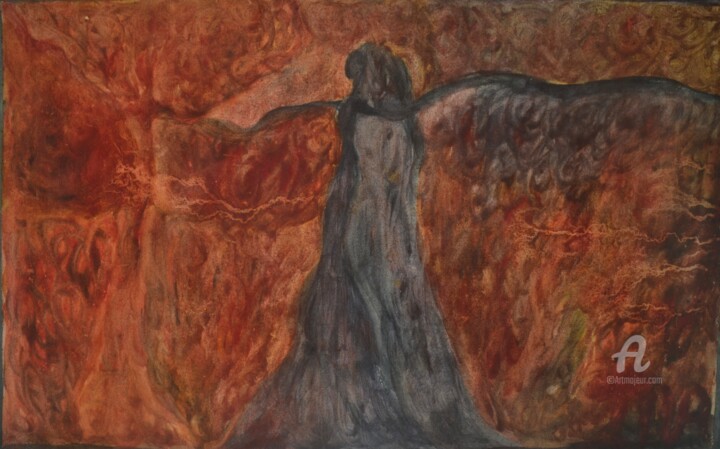 Painting titled "Rain Goddess" by Mariska Ma Veepilaikaliyamma, Original Artwork, Pigments
