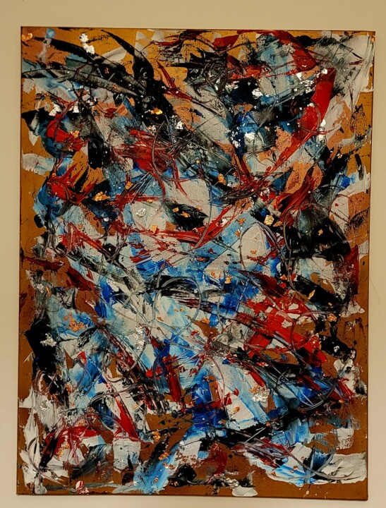 Painting titled "FIREGOLD" by Mael Bouresas, Original Artwork, Acrylic Mounted on Wood Stretcher frame