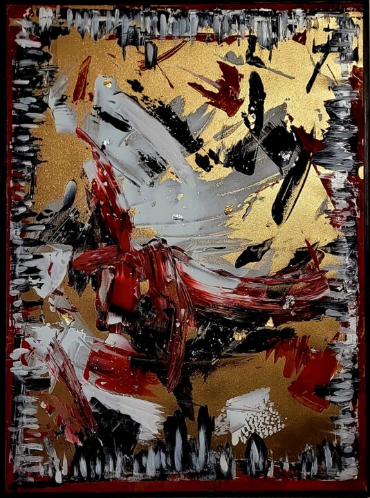 Painting titled "Bloody Gold N243" by Mael Bouresas, Original Artwork, Acrylic Mounted on Wood Stretcher frame