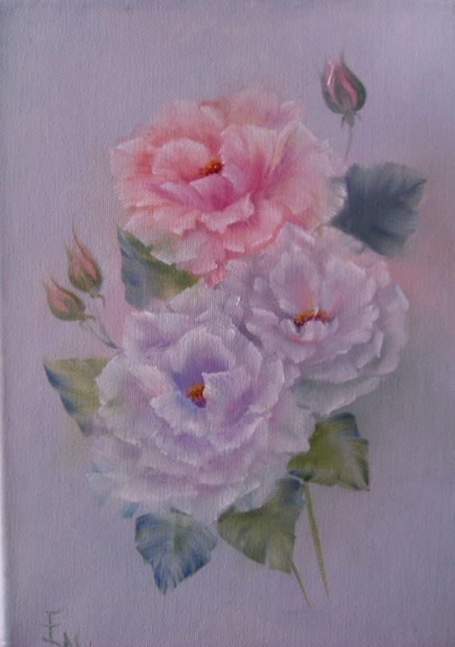 Painting titled "Douceur de roses" by Mael, Original Artwork, Oil