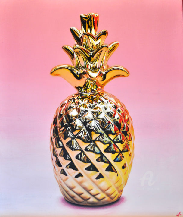 Painting titled "Golden Pineapple" by Maëlle Valantin, Original Artwork, Acrylic