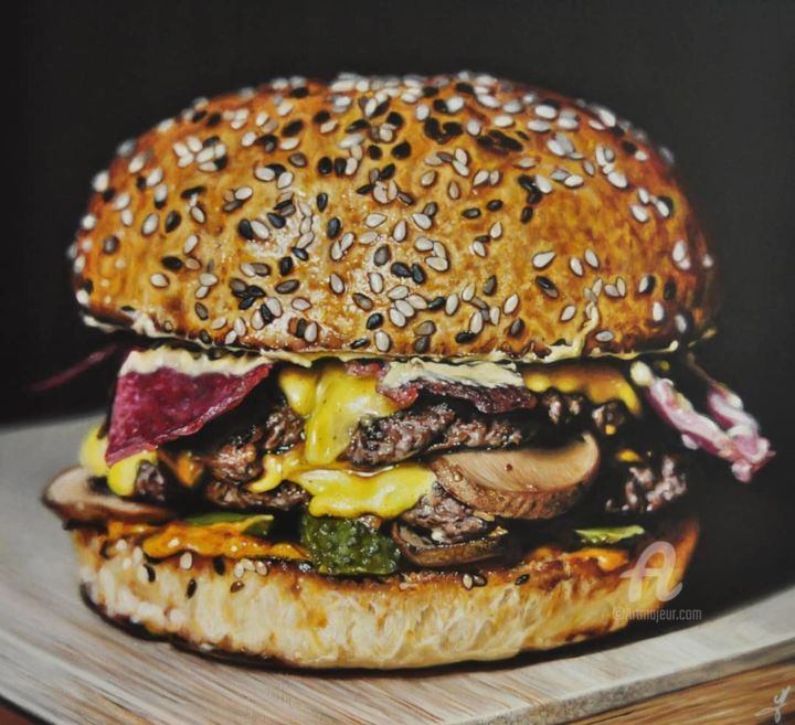 Painting titled "Big burger" by Maëlle Valantin, Original Artwork, Acrylic