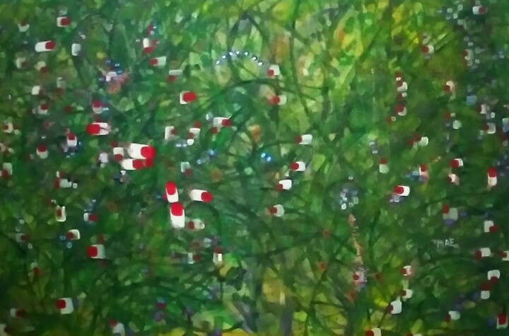 Painting titled "GARDENGREEN" by Mae Marcelo Elías, Original Artwork, Acrylic Mounted on Wood Stretcher frame