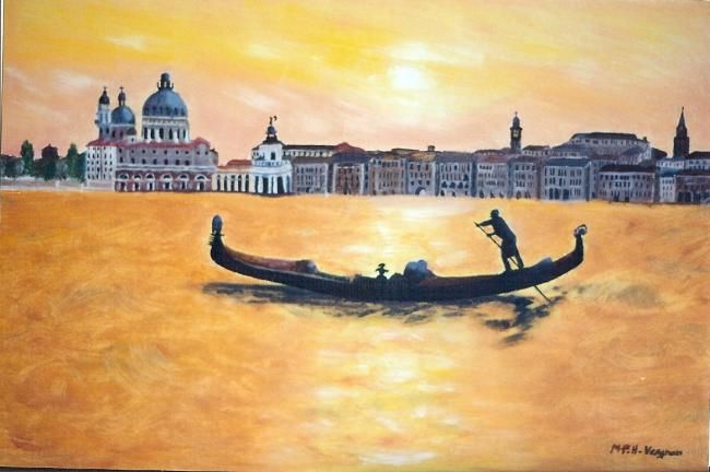 Peinture intitulée "Venise, le gondolier" par Maeri, Œuvre d'art originale