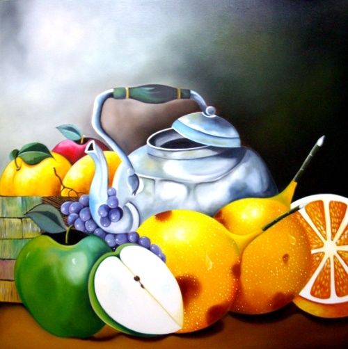 Painting titled "BODEGON 3" by Maestro Alex Rivera Pintor Colombiano, Original Artwork