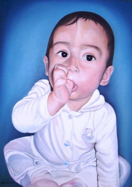 Pintura titulada "RETRATO NIÑO" por Maestro Alex Rivera Pintor Colombiano, Obra de arte original