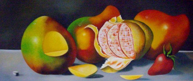 Schilderij getiteld "BODEGON MANGO-MANDA…" door Maestro Alex Rivera Pintor Colombiano, Origineel Kunstwerk