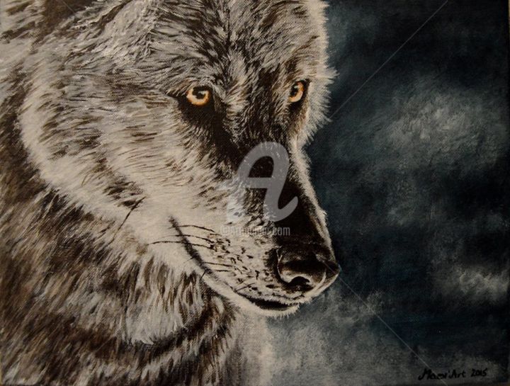 Peinture intitulée "Loup argenté" par Maev'Art, Œuvre d'art originale, Acrylique
