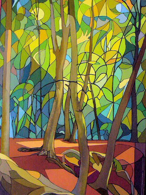 Painting titled "foret-vitrail.jpg" by Gilbert Foing, Original Artwork, Oil