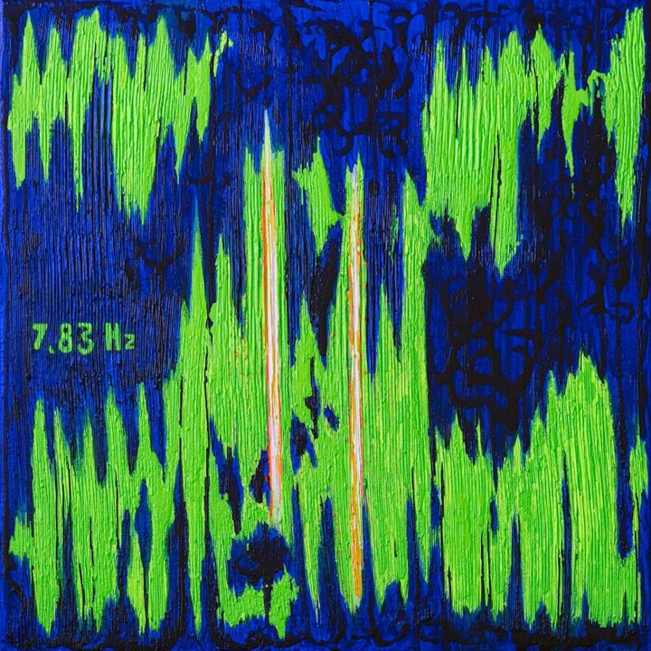 Картина под названием "Earth's Pulse 2" - Mag Blue, Подлинное произведение искусства, Акрил Установлен на Деревянная рама дл…