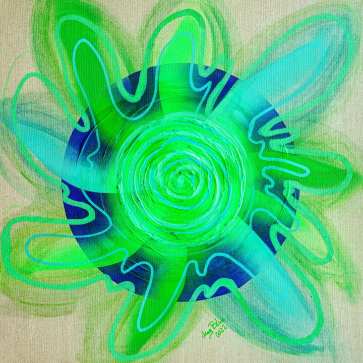 Картина под названием "Energy Center - Hea…" - Mag Blue, Подлинное произведение искусства, Акрил Установлен на Деревянная ра…