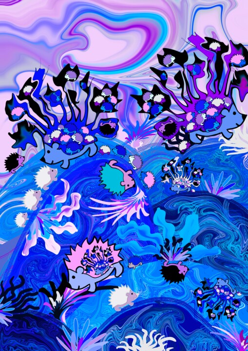 Arts numériques intitulée "hedgehog dream" par Magagoto, Œuvre d'art originale, Peinture numérique