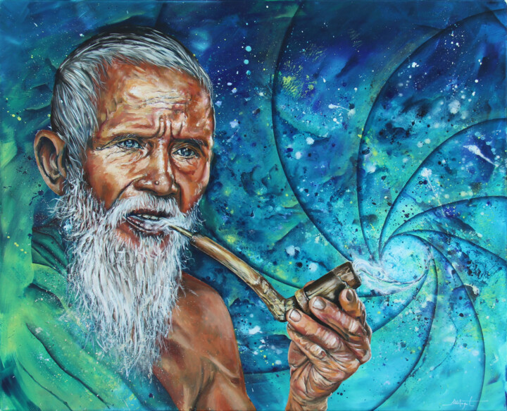 Peinture intitulée "Grand-père Tabac" par Magali Angot (Mangot), Œuvre d'art originale, Acrylique Monté sur Châssis en bois