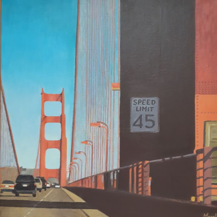 Painting titled "Sur le Golden Gate" by Magali Augris, Original Artwork, Acrylic Mounted on Wood Stretcher frame