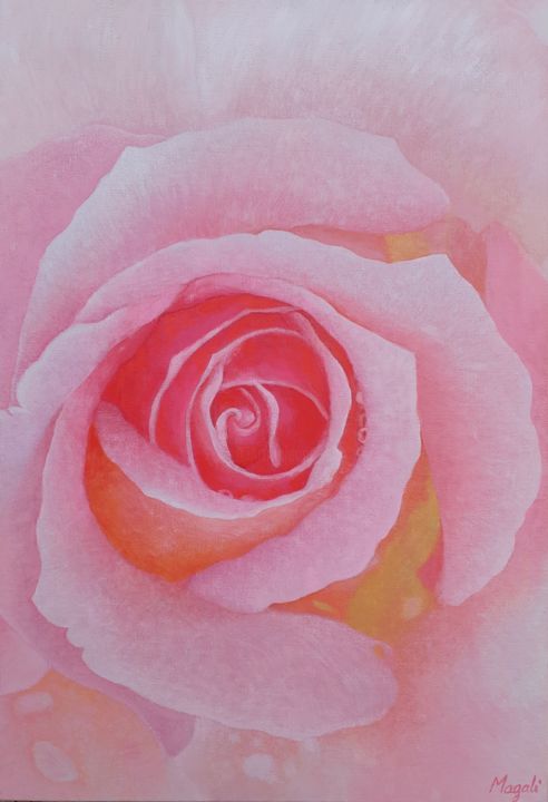 Painting titled "Douceur de rose" by Magali Augris, Original Artwork, Acrylic Mounted on Wood Stretcher frame