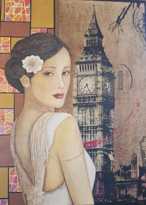 Painting titled "MISS VINTAGE" by Magali Miro, Original Artwork, Acrylic Mounted on Wood Stretcher frame