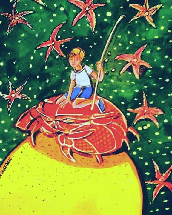 Dessin intitulée "Arthur et le crabe" par Magali Rousseau, Œuvre d'art originale