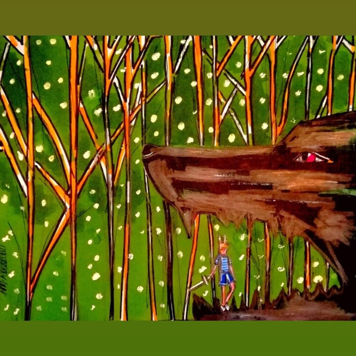 Dessin intitulée "Arthur et la grotte…" par Magali Rousseau, Œuvre d'art originale